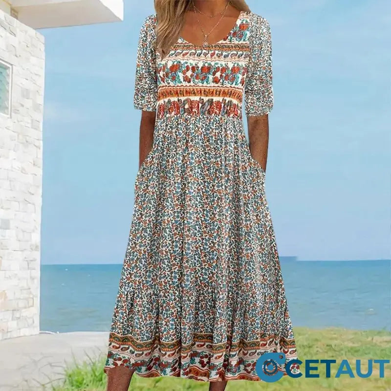 🔥50% OFF🌸✨ Elegantes Kleid mit böhmischem Muster für Frauen cetaut