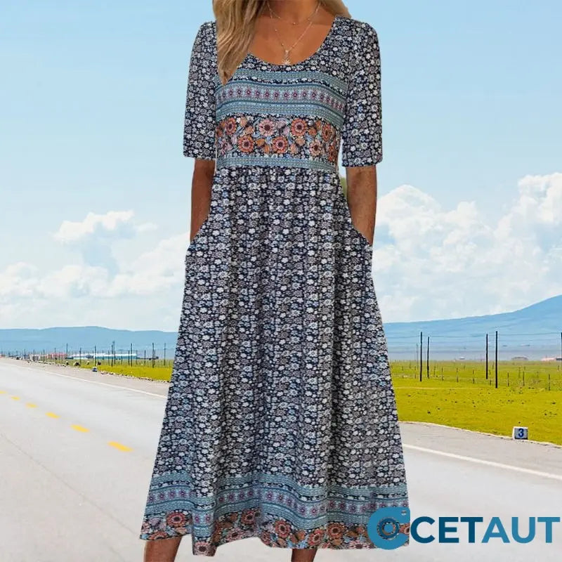 🔥50% OFF🌸✨ Elegantes Kleid mit böhmischem Muster für Frauen cetaut