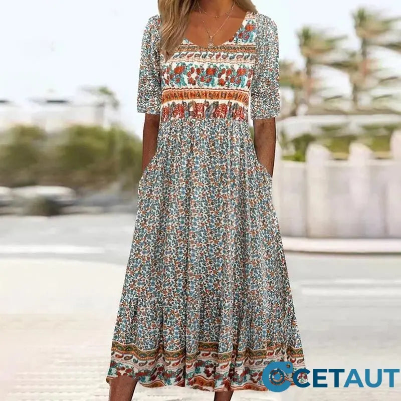 🔥50% OFF🌸✨ Elegantes Kleid mit böhmischem Muster für Frauen cetaut