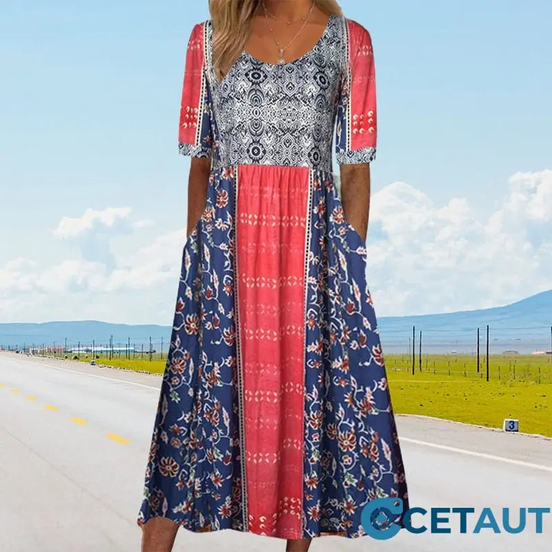🔥50% OFF🌸✨ Elegantes Kleid mit böhmischem Muster für Frauen cetaut