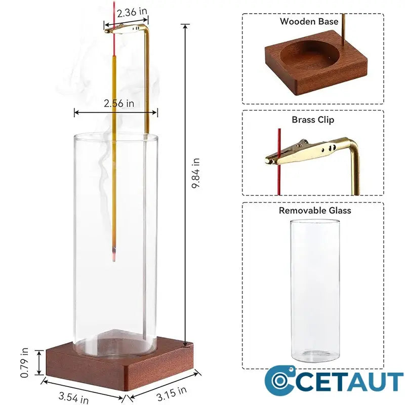 Räucherstäbchenhalter mit abnehmbarem Aschefänger aus Glas cetaut