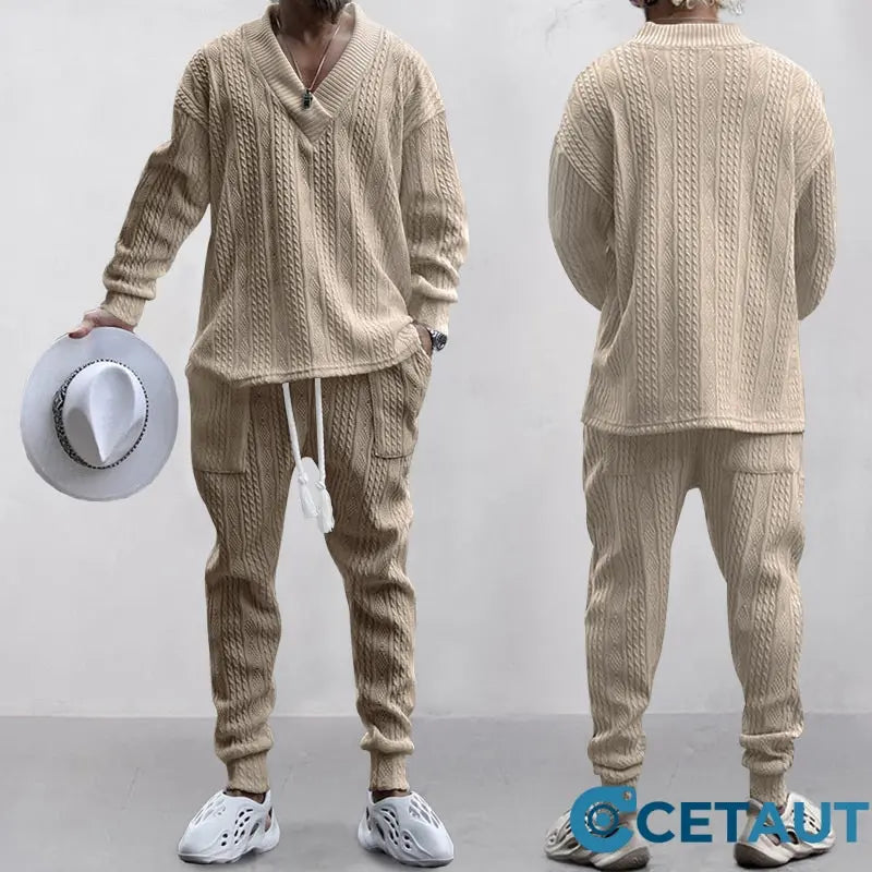 💥Heute angekommen – 50%💥 2-teiliges Herren-Set aus Baggy-Sweatshirt mit V-Ausschnitt und Jogginghose cetaut