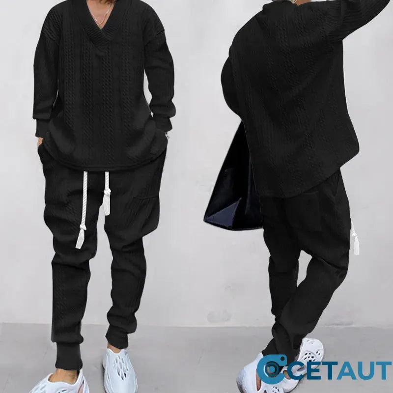 💥Heute angekommen – 50%💥 2-teiliges Herren-Set aus Baggy-Sweatshirt mit V-Ausschnitt und Jogginghose cetaut