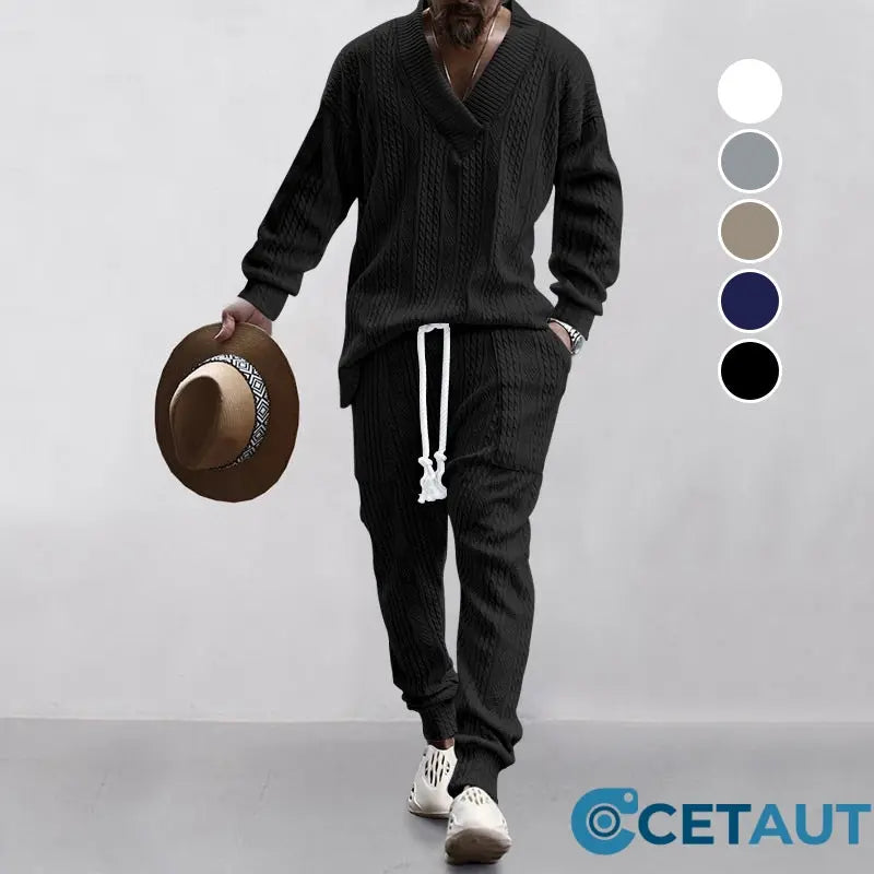 💥Heute angekommen – 50%💥 2-teiliges Herren-Set aus Baggy-Sweatshirt mit V-Ausschnitt und Jogginghose cetaut