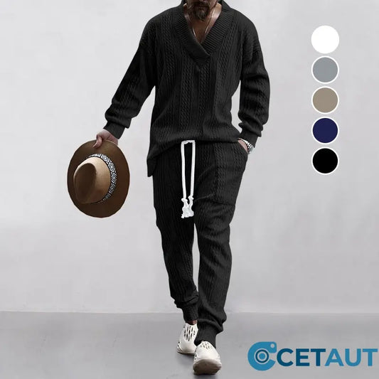 💥Heute angekommen – 50%💥 2-teiliges Herren-Set aus Baggy-Sweatshirt mit V-Ausschnitt und Jogginghose cetaut