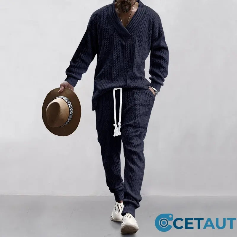 💥Heute angekommen – 50%💥 2-teiliges Herren-Set aus Baggy-Sweatshirt mit V-Ausschnitt und Jogginghose cetaut