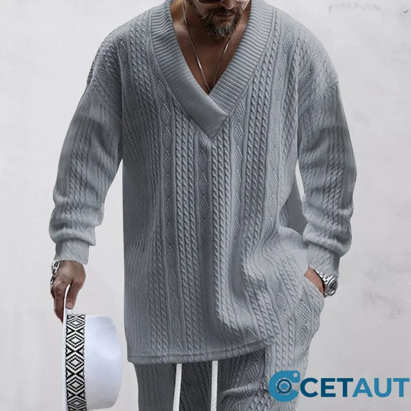 💥Heute angekommen – 50%💥 2-teiliges Herren-Set aus Baggy-Sweatshirt mit V-Ausschnitt und Jogginghose cetaut