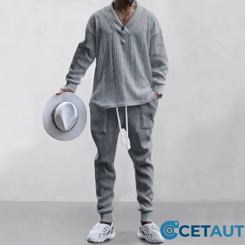 💥Heute angekommen – 50%💥 2-teiliges Herren-Set aus Baggy-Sweatshirt mit V-Ausschnitt und Jogginghose cetaut