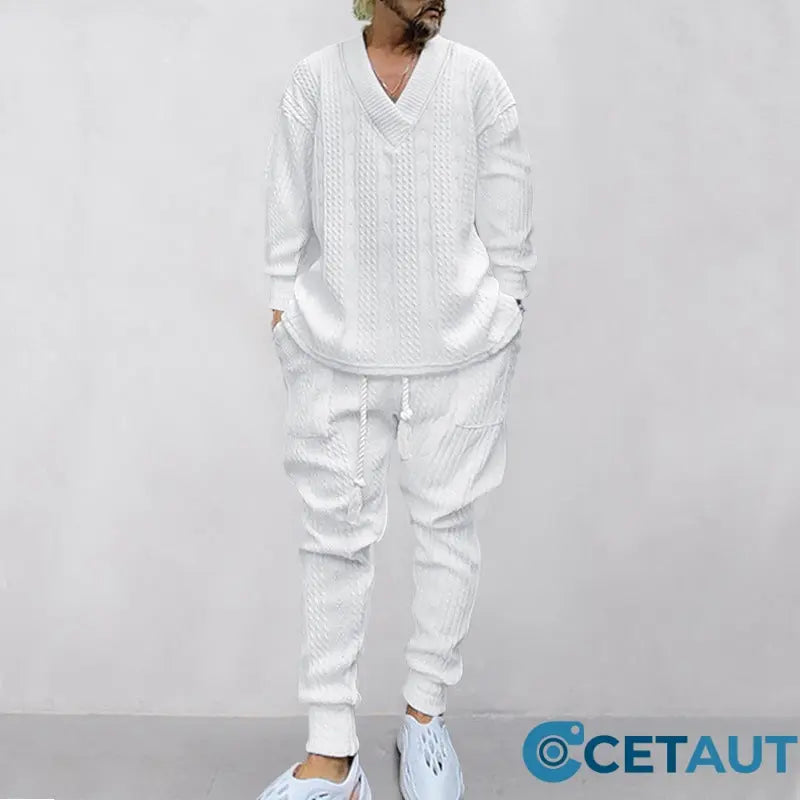 💥Heute angekommen – 50%💥 2-teiliges Herren-Set aus Baggy-Sweatshirt mit V-Ausschnitt und Jogginghose cetaut