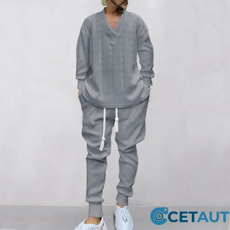 💥Heute angekommen – 50%💥 2-teiliges Herren-Set aus Baggy-Sweatshirt mit V-Ausschnitt und Jogginghose cetaut