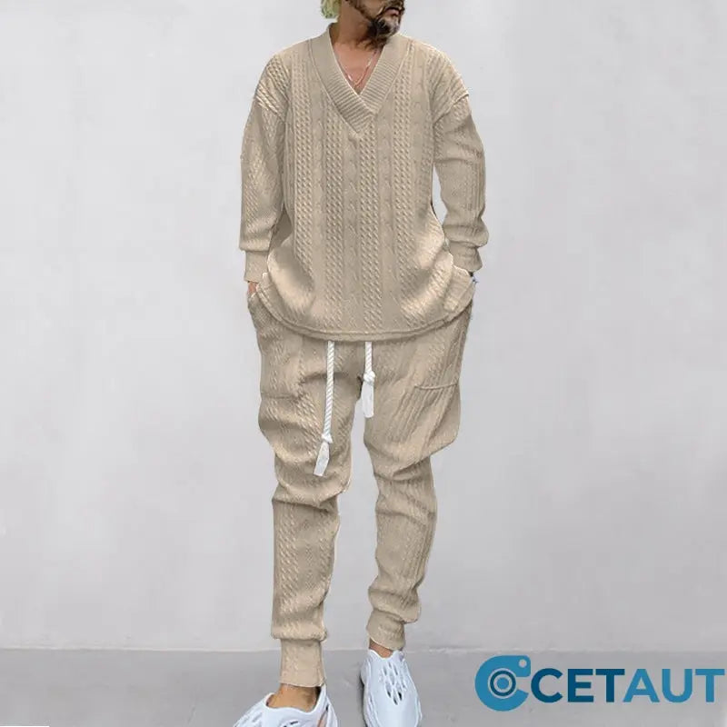 💥Heute angekommen – 50%💥 2-teiliges Herren-Set aus Baggy-Sweatshirt mit V-Ausschnitt und Jogginghose cetaut