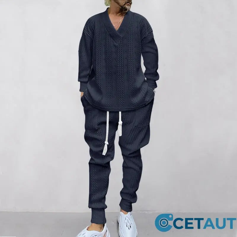 💥Heute angekommen – 50%💥 2-teiliges Herren-Set aus Baggy-Sweatshirt mit V-Ausschnitt und Jogginghose cetaut