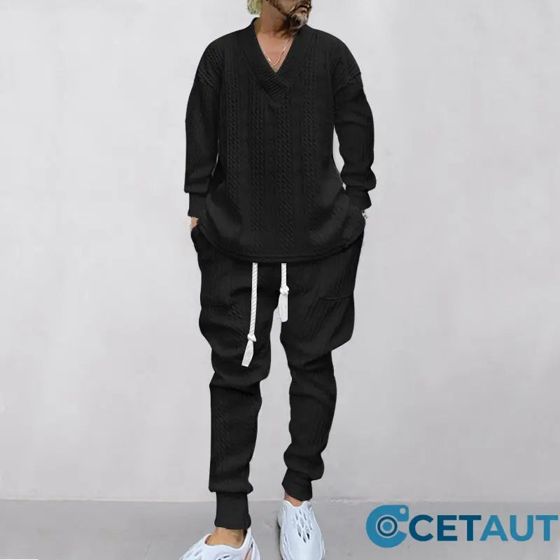💥Heute angekommen – 50%💥 2-teiliges Herren-Set aus Baggy-Sweatshirt mit V-Ausschnitt und Jogginghose cetaut
