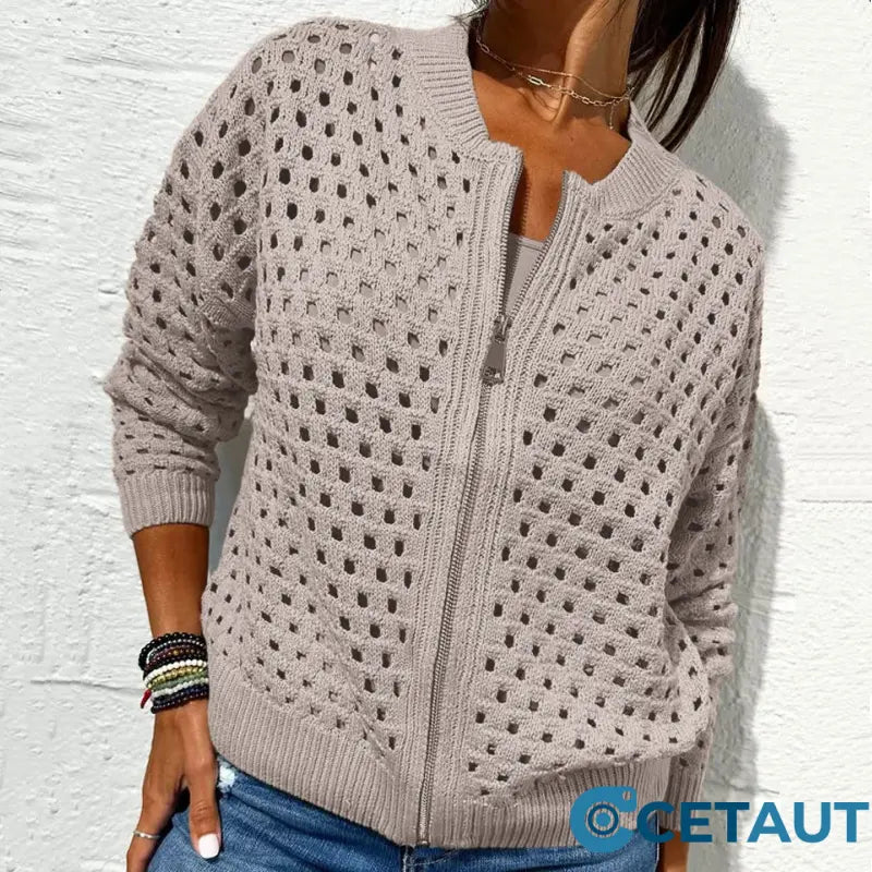 🔥2025 HOT SALE🔥Lässige Damen Strickjacke mit Reißverschluss und hohlem Design👗 cetaut