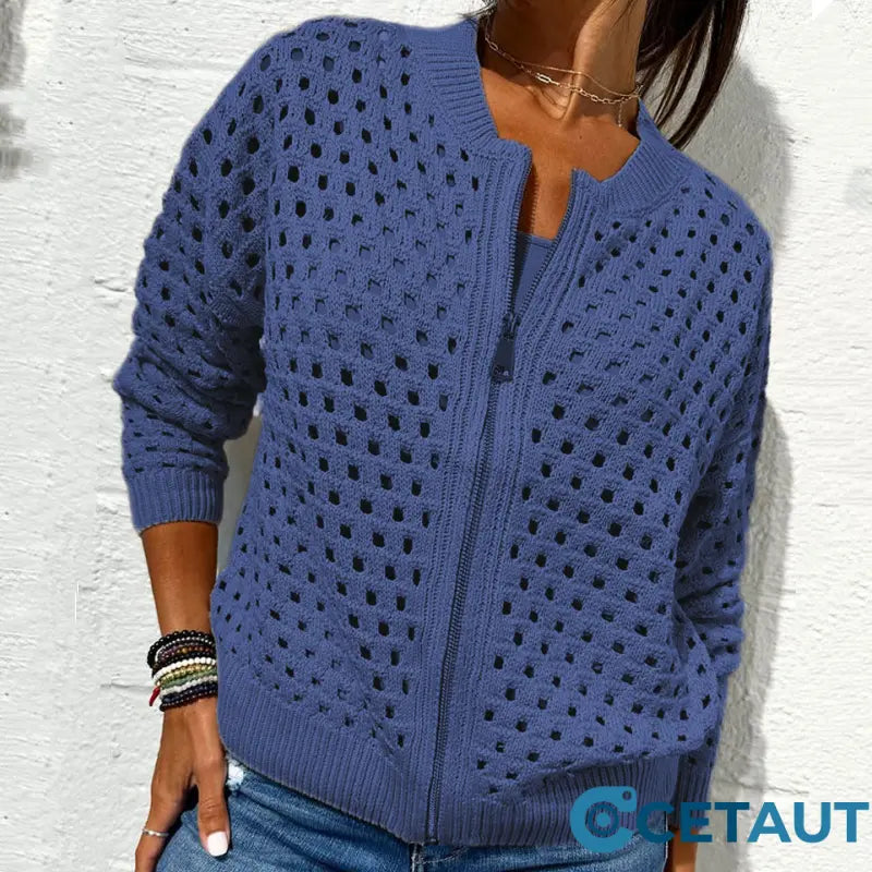 🔥2025 HOT SALE🔥Lässige Damen Strickjacke mit Reißverschluss und hohlem Design👗 cetaut