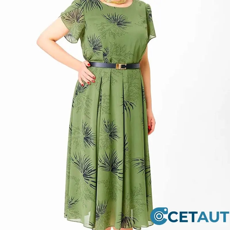 Damen A-Linien Midikleid mit Gürtel cetaut