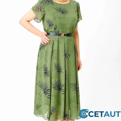 Damen A-Linien Midikleid mit Gürtel cetaut