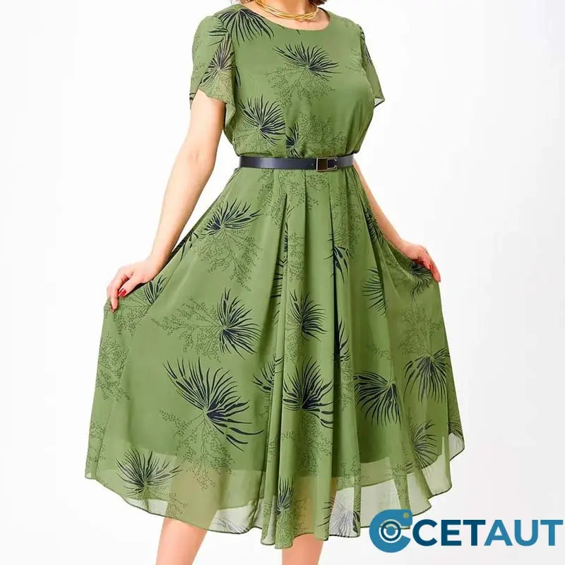 Damen A-Linien Midikleid mit Gürtel cetaut