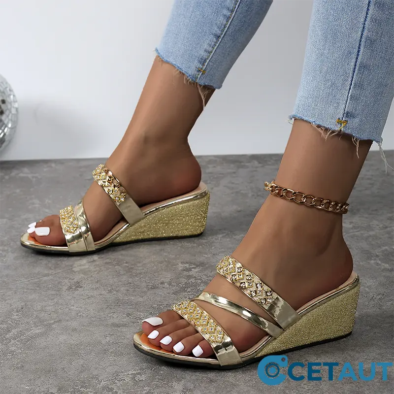 🔥Trendige Keilsandalen mit Kristallverzierung für Damen cetaut