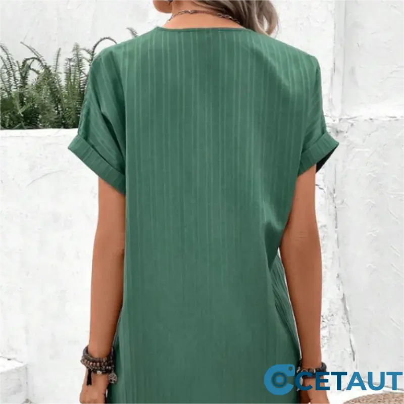 🍃Einfache Feste Farbe V-Ausschnitt mit kurzem Ärmel für Frauen🌷 cetaut