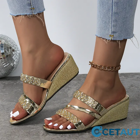 🔥Trendige Keilsandalen mit Kristallverzierung für Damen cetaut