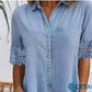 🎁Zeitlich begrenztes Angebot⏳Blaues, schlichtes Minikleid aus Denim mit Kragen und Spitzenbesatz cetaut