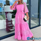 Trendiges, langes Patchwork-Kleid mit Taillengürtel und quadratischem Ausschnitt für Damen cetaut