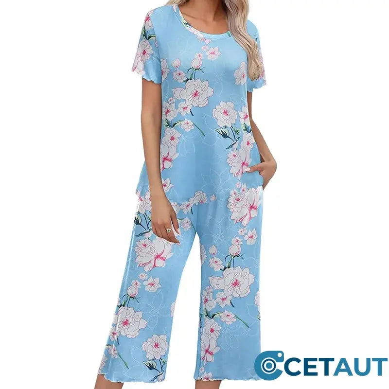 💐Wohlfühlen in Blumenpracht – Dein Alltag, Dein Stil. Damen-Print-Oberteil & Hose Nachtwäsche-Set cetaut