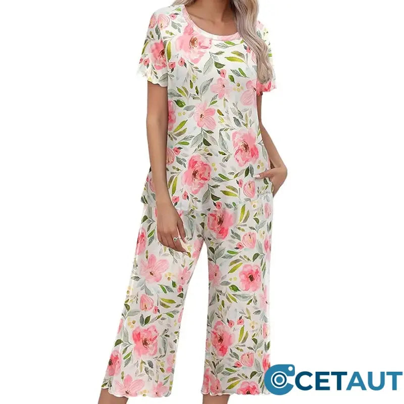 💐Wohlfühlen in Blumenpracht – Dein Alltag, Dein Stil. Damen-Print-Oberteil & Hose Nachtwäsche-Set cetaut