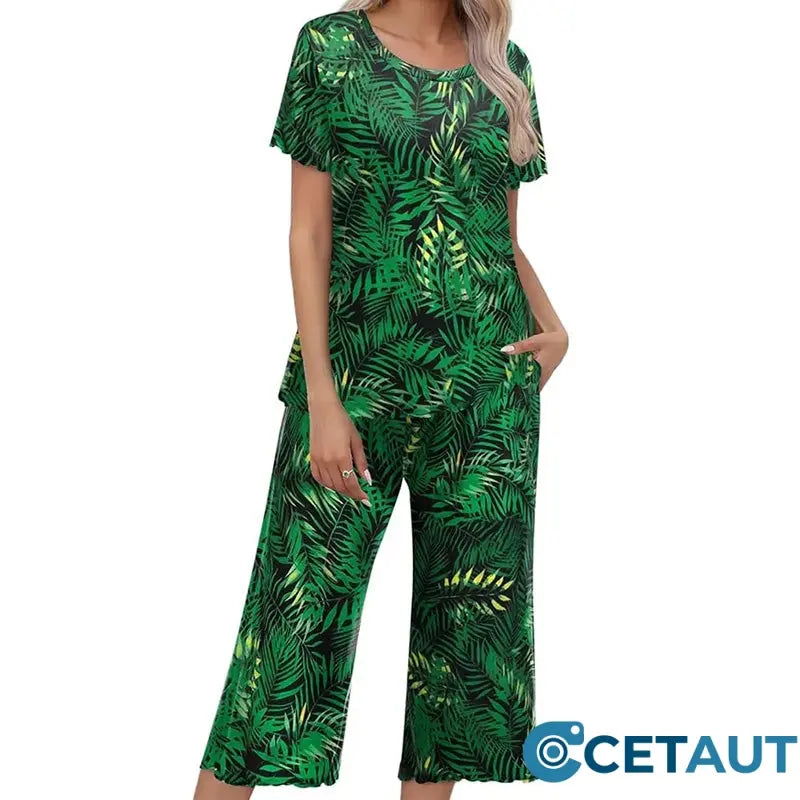 💐Wohlfühlen in Blumenpracht – Dein Alltag, Dein Stil. Damen-Print-Oberteil & Hose Nachtwäsche-Set cetaut