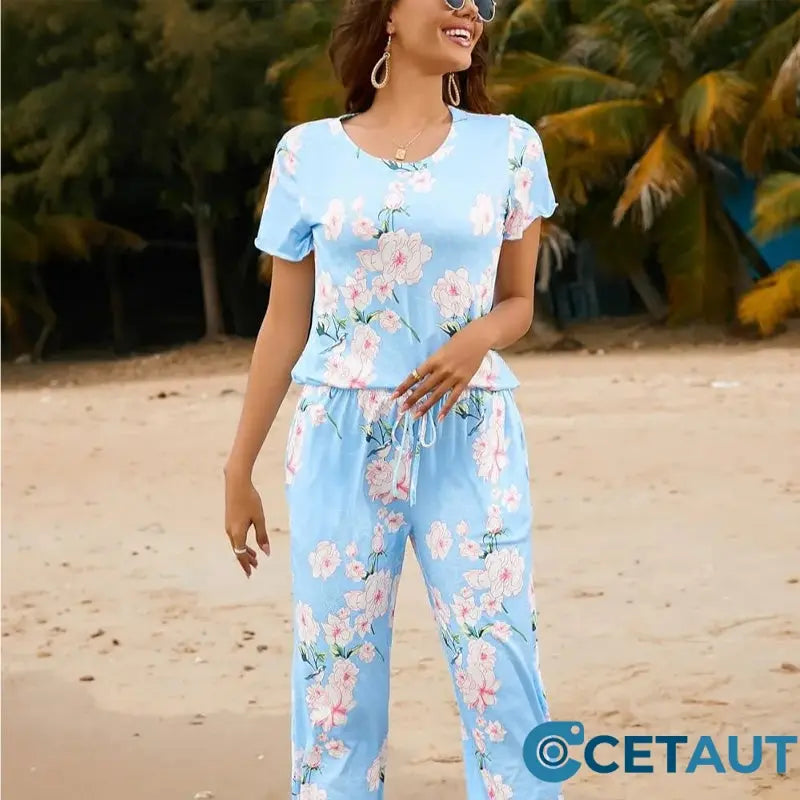 💐Wohlfühlen in Blumenpracht – Dein Alltag, Dein Stil. Damen-Print-Oberteil & Hose Nachtwäsche-Set cetaut