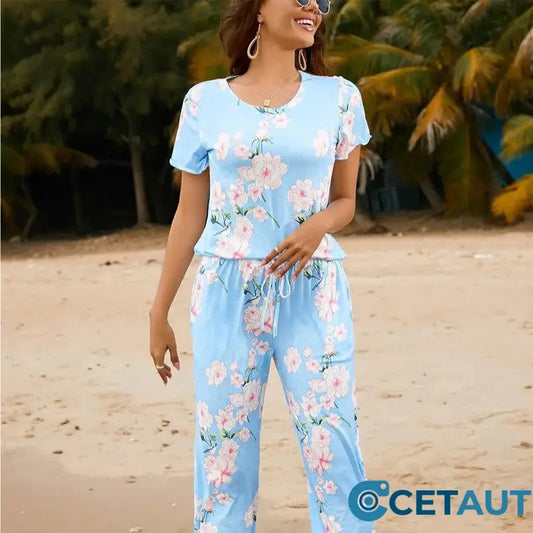 💐Wohlfühlen in Blumenpracht – Dein Alltag, Dein Stil. Damen-Print-Oberteil & Hose Nachtwäsche-Set cetaut
