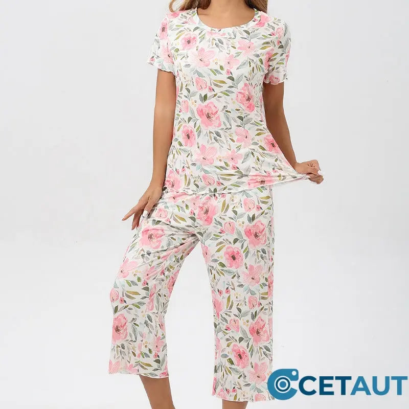 💐Wohlfühlen in Blumenpracht – Dein Alltag, Dein Stil. Damen-Print-Oberteil & Hose Nachtwäsche-Set cetaut