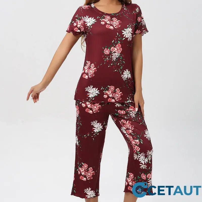 💐Wohlfühlen in Blumenpracht – Dein Alltag, Dein Stil. Damen-Print-Oberteil & Hose Nachtwäsche-Set cetaut