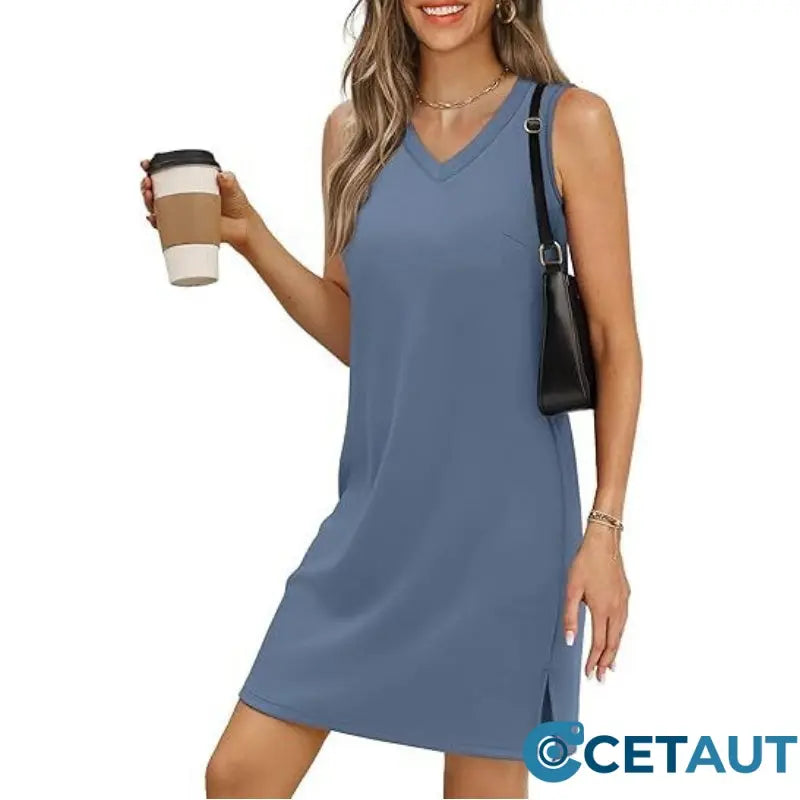 Architektonische Eleganz trifft Alltagstauglichkeit-Trägerkleid im Mini-Look mit V-Ausschnitt für Damen cetaut