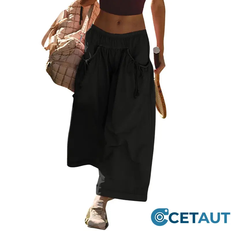 Leicht. Atmungsaktiv. Perfekt für deinen aktiven Alltag-Lässige Cropped-Strandhose mit weitem Bein cetaut