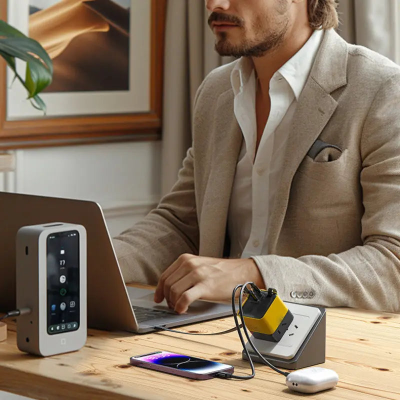 3-in-1-GaN-Ladegerät, 80 W MAX skalierbares Schnelllademodul mit Typ-C-Kabel und 2 USB-Anschlüssen cetaut