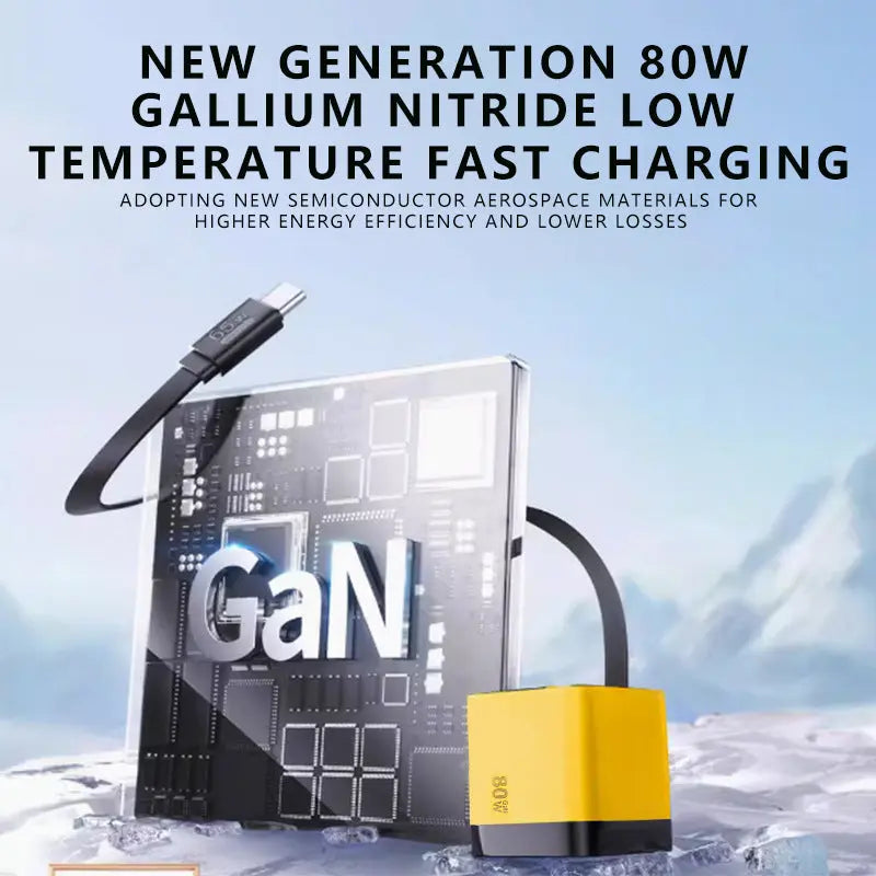 3-in-1-GaN-Ladegerät, 80 W MAX skalierbares Schnelllademodul mit Typ-C-Kabel und 2 USB-Anschlüssen cetaut