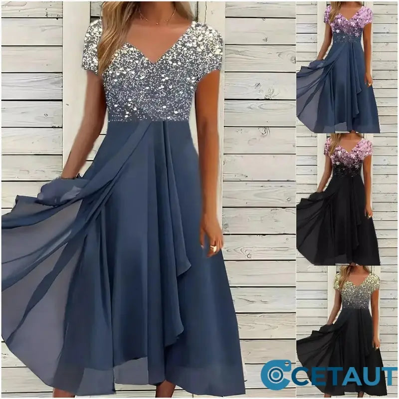 🌸💐2025 Neu Sommer V-Ausschnitt Gedruckt Patchwork Frauen Sommerkleider cetaut