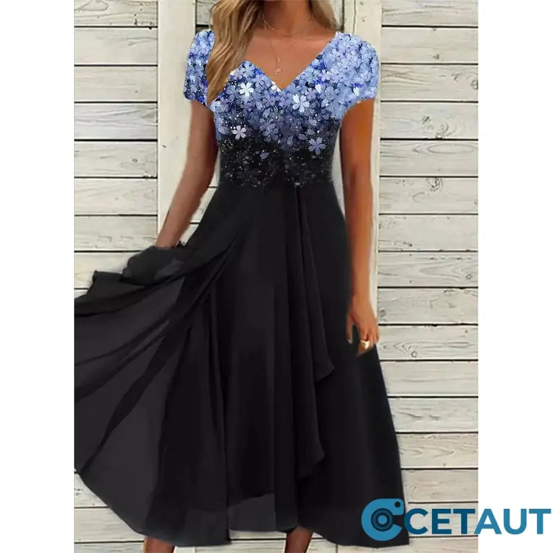 🌸💐2025 Neu Sommer V-Ausschnitt Gedruckt Patchwork Frauen Sommerkleider cetaut