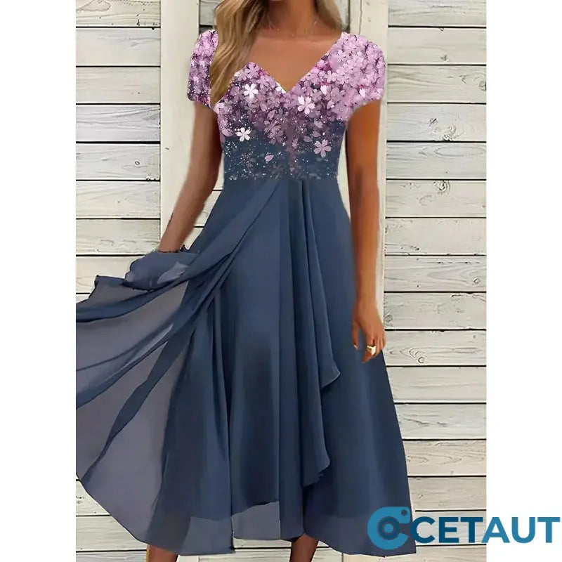 🌸💐2025 Neu Sommer V-Ausschnitt Gedruckt Patchwork Frauen Sommerkleider cetaut