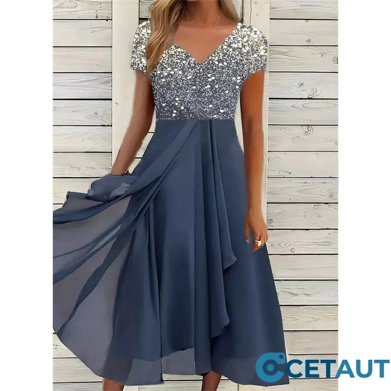 🌸💐2025 Neu Sommer V-Ausschnitt Gedruckt Patchwork Frauen Sommerkleider cetaut