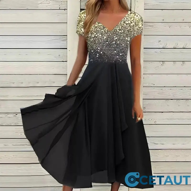 🌸💐2025 Neu Sommer V-Ausschnitt Gedruckt Patchwork Frauen Sommerkleider cetaut