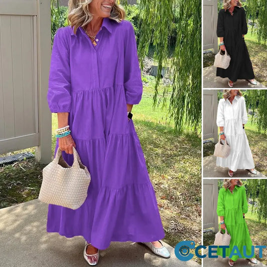 Damen Freizeitkleid in Knöchellänge mit Kragen und lockerer Passform cetaut