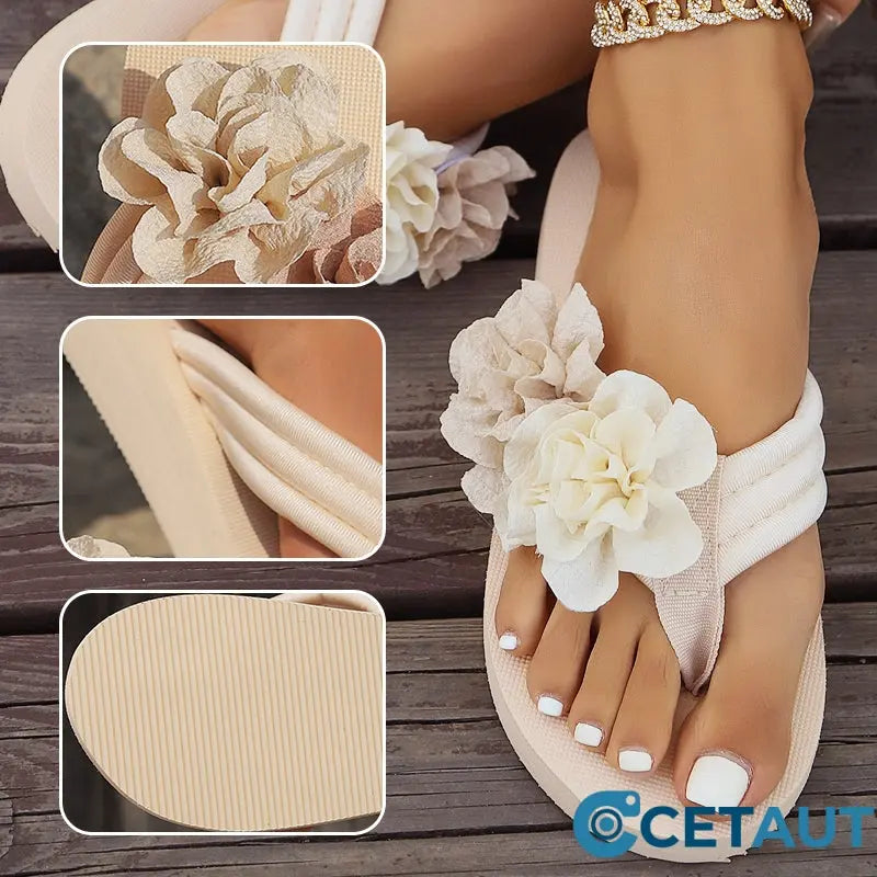 Rutschfeste Strandsandalen für Damen mit floralen Details cetaut