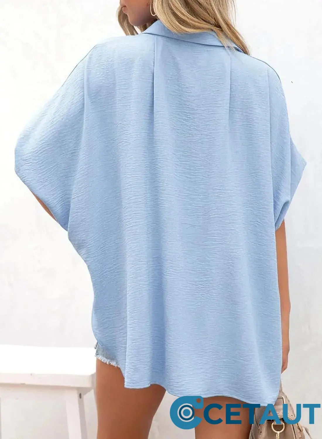 🔥Hot Sale 50% OFF🔥Women's Casual Button Short Sleeve Slit Hem Shirt Solid Color Tops cetaut