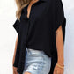 🔥Hot Sale 50% OFF🔥Women's Casual Button Short Sleeve Slit Hem Shirt Solid Color Tops cetaut