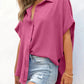 🔥Hot Sale 50% OFF🔥Women's Casual Button Short Sleeve Slit Hem Shirt Solid Color Tops cetaut