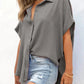 🔥Hot Sale 50% OFF🔥Women's Casual Button Short Sleeve Slit Hem Shirt Solid Color Tops cetaut