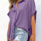 🔥Hot Sale 50% OFF🔥Women's Casual Button Short Sleeve Slit Hem Shirt Solid Color Tops cetaut